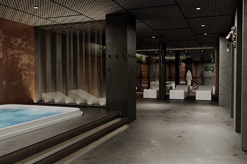 Wellness area with pool and calm, modern environment